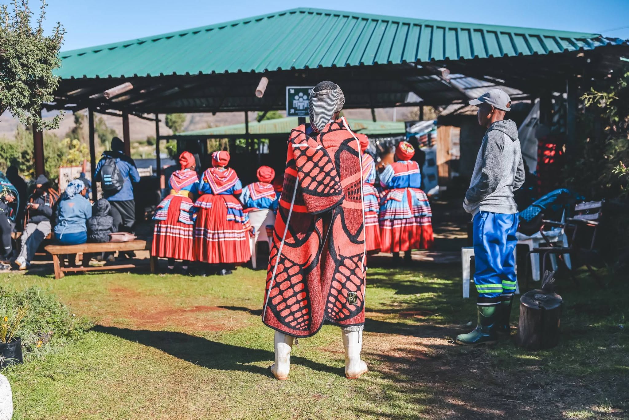 South African cultural performers welcoming visitors