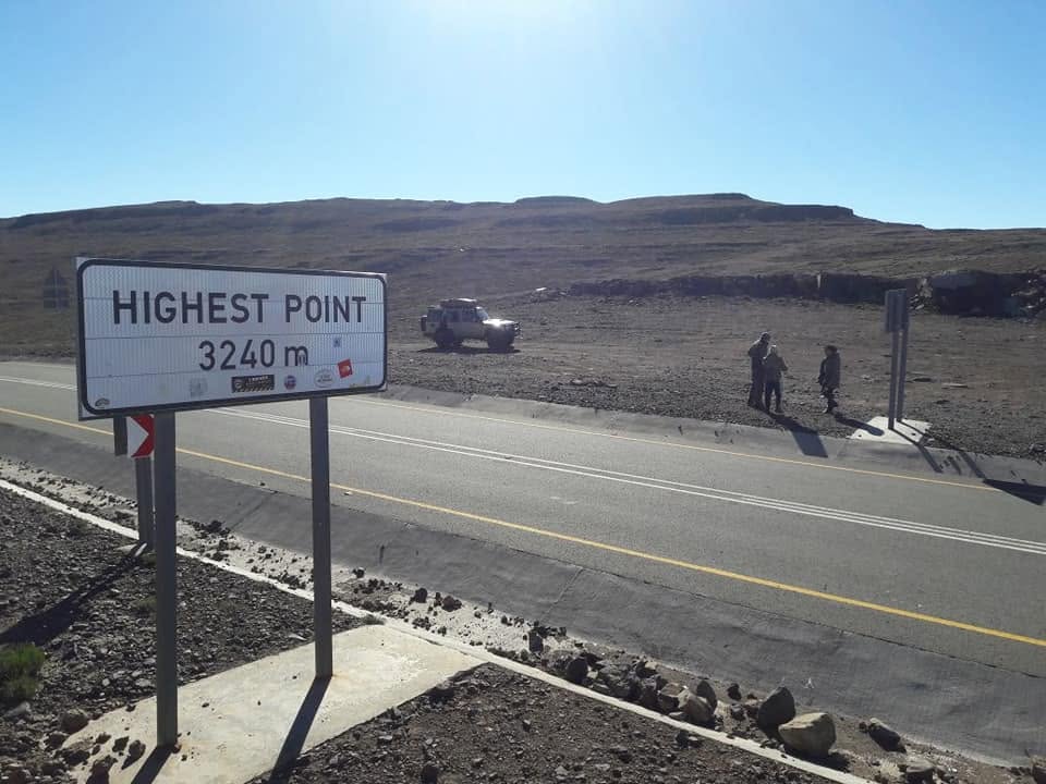 Highest point sign in the mountains of Lesotho