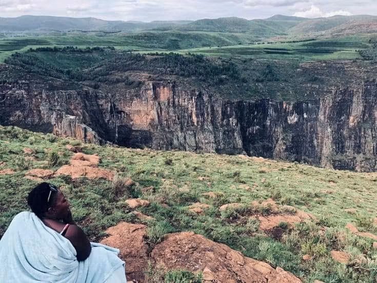Traveller enjoying a serene view over the Maletsunyane valley