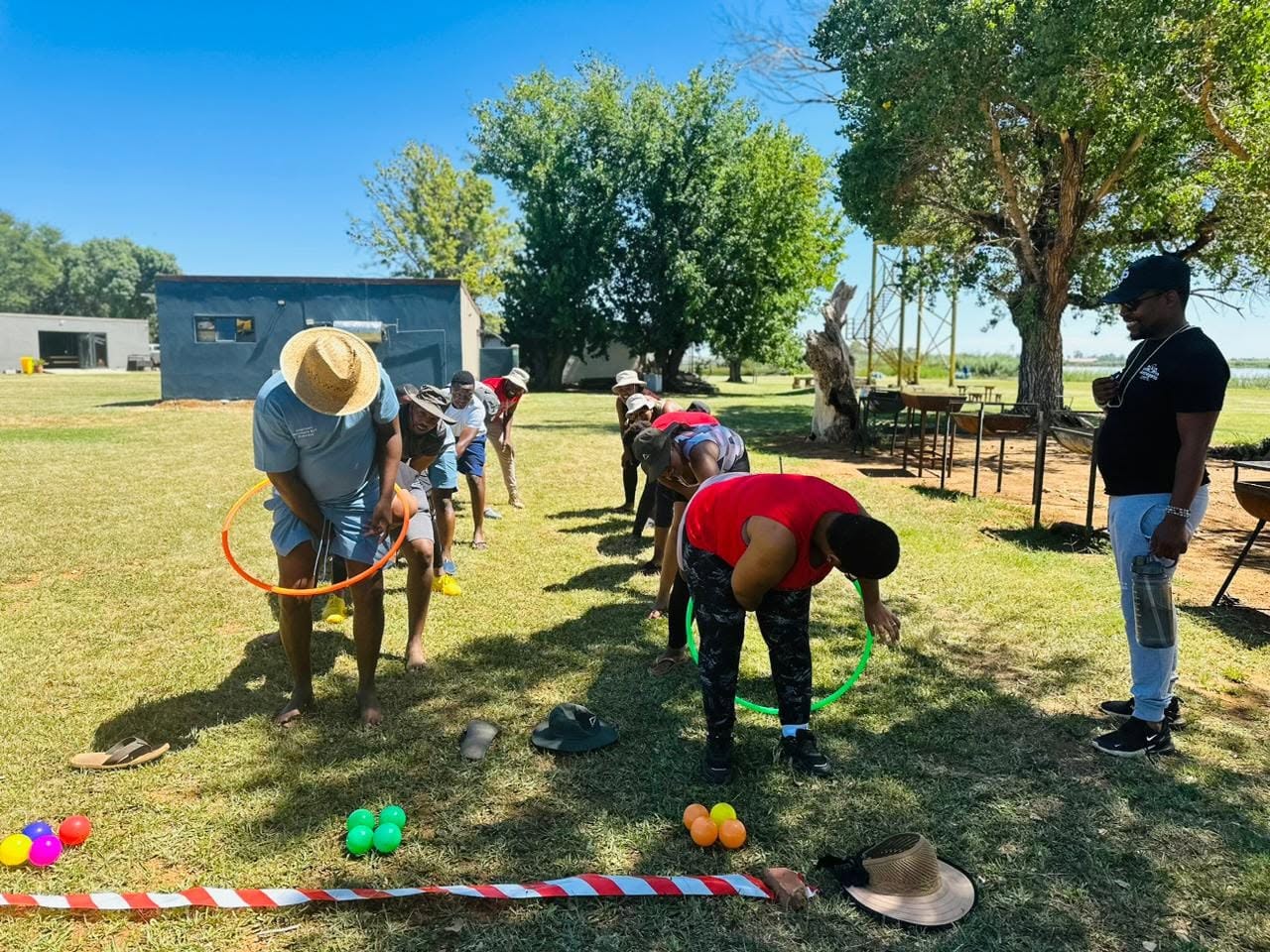 Colleagues enjoying an outdoor team-building activity